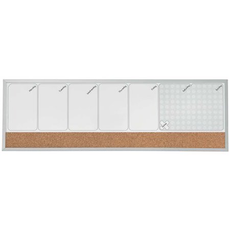 Planejador semanal de quadro branco magnético pequeno Nobo 585x190mm - tira de cortiça - almofadas adesivas e ímãs - cinza