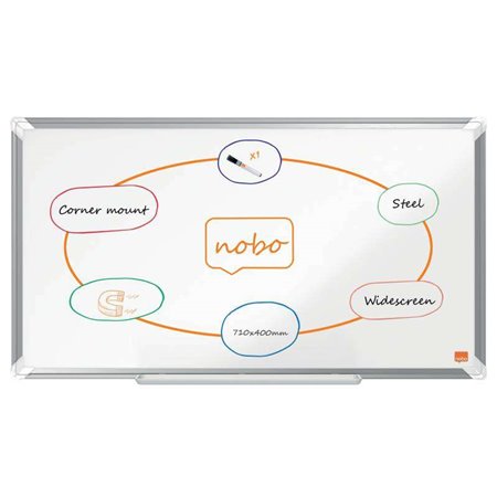 Quadro Branco Magnético Panorâmico de Aço Lacado Nobo Premium Plus 710x400mm - Montagem em Canto - Branco