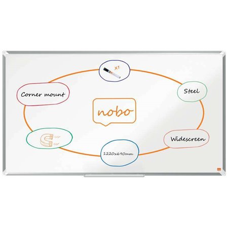 Quadro Branco Magnético Panorâmico de Aço Lacado Nobo Premium Plus 1220x690mm - Montagem em Canto - Branco