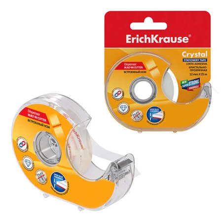 Fita Adesiva Erichkrause com Aplicador de Cristal - 12mmx25m - Fácil de Usar - Transparente