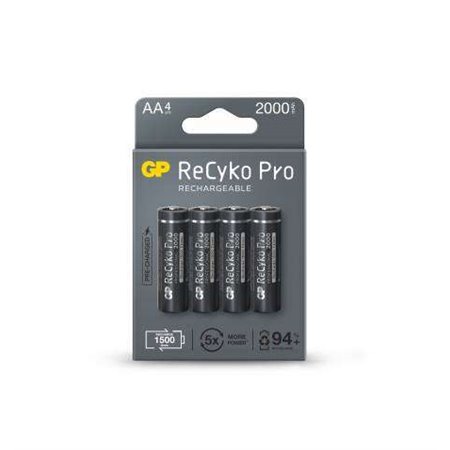 GP ReCyko Pro Pacote de 4 baterias recarregáveis 2100mAh AA 1,2V - Pré-carregadas - Ciclo de vida: até 1.500 vezes