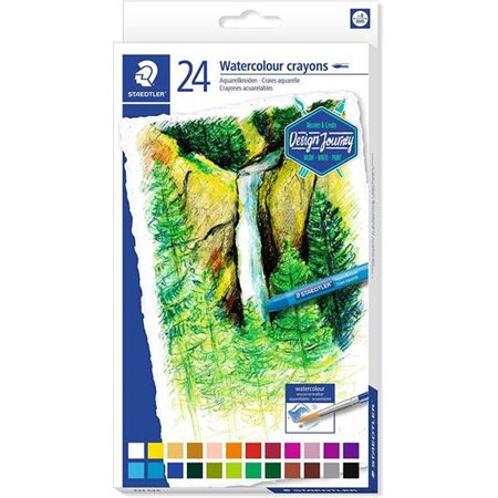 Staedtler Watercolor Crayons 223 Pacote de 24 lápis de cera - Fácil de misturar - Extremamente opaco - Cores sortidas