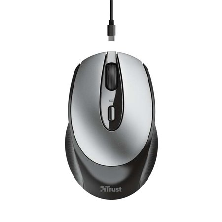 Trust Zaya USB recarregável sem fio mouse 1600dpi - 3 botões - uso ambidestro - cor cinza/preto