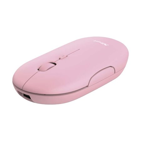 Mouse sem fio recarregável Trust Puck 1600dpi - 3 botões silenciosos - Ultrafino - Uso ambidestro - Cor rosa