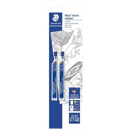 Staedtler Micro Carbon 250 Pacote de 2 tubos de 12 derivações - Chumbo HB de 0,7 mm - Resistência à ruptura - 90% de materiais n