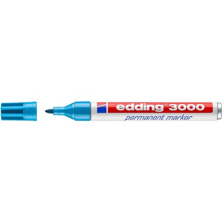 Marcador Permanente Edding 3000 - Ponta Redonda 1,5mm - Curso entre 1,5 e 3mm - Recarregável - Secagem Rápida - Cor Azul Claro