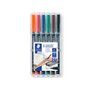 Staedtler Lumocolor 317 Pacote de 6 marcadores permanentes - Ponta média redonda - Curso de aproximadamente 1 mm - Tampa com cli