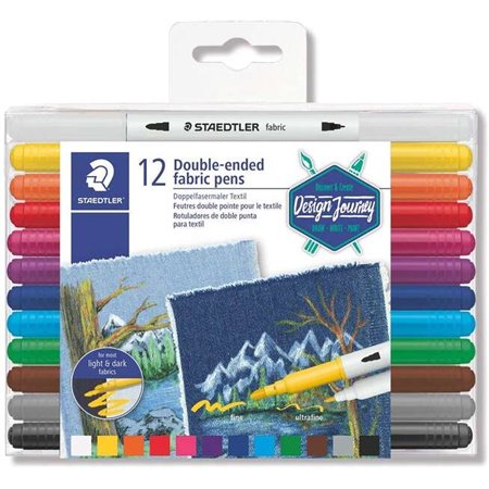 Staedtler 3190 Pacote de 12 marcadores têxteis de ponta dupla - cores sortidas