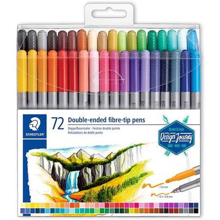 Staedtler 3200 Pacote de 72 marcadores de ponta dupla - Resistente à pressão - Cores sortidas