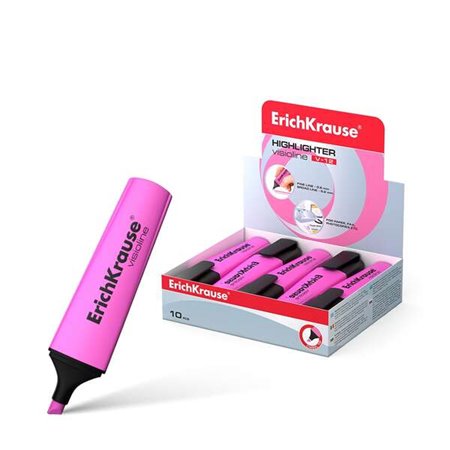 Erichkrause Visioline V-12 - Marcador de texto com ponta de cinzel - Tinta fluorescente à base de água - Cor rosa