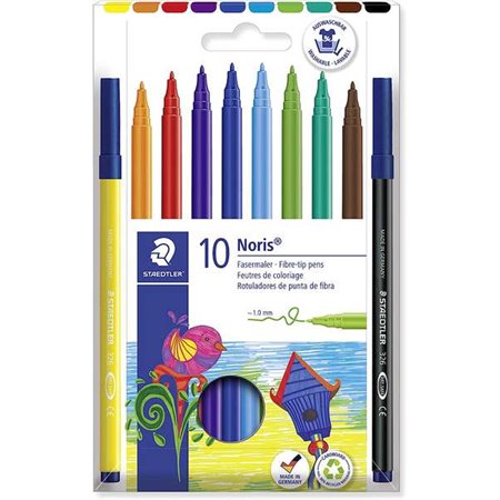 Staedtler 326 Pacote de 10 marcadores de ponta de fibra - Curso 1,0 mm aproximadamente - Resistente à pressão - Tinta à base de 