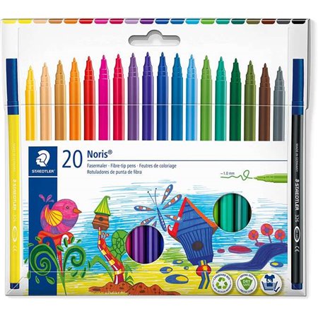 Staedtler 326 Pacote de 20 marcadores de ponta de fibra - Curso 1,0 mm aproximadamente - Resistente à pressão - Tinta à base de 