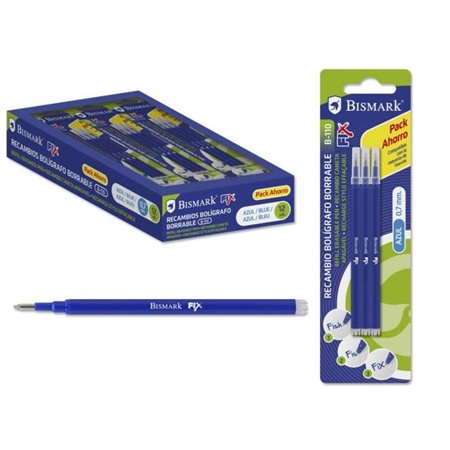 Bismark Fix Pack com 3 recargas de caneta apagável - ponta fina 0,7 mm - cor azul