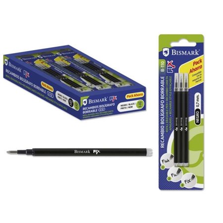 Bismark Fix Pack com 3 recargas de caneta apagável - ponta fina 0,7 mm - cor preta