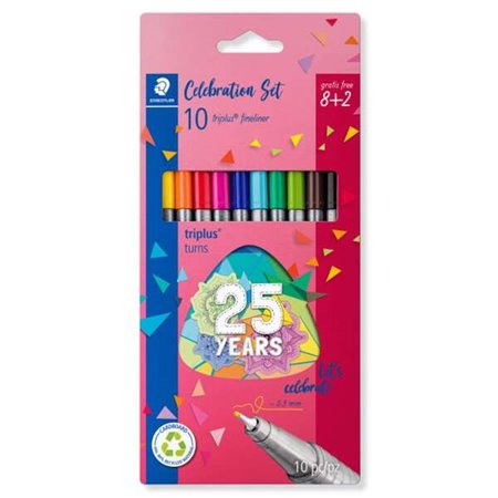 Staedtler Triplus Fineliner 334 Pacote de 10 marcadores de ponta fina - Curso 0,3 mm aproximadamente - Tinta à base de água - Co