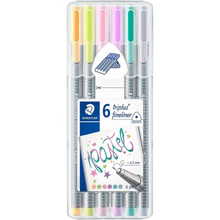 Staedtler Triplus Fineliner 334 Pacote de 6 marcadores de ponta fina - Curso 0,3 mm aproximadamente - Tinta à base de água - Cor