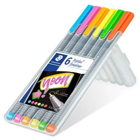 Staedtler Triplus Fineliner 334 Pacote de 6 marcadores de ponta fina - Curso 0,3 mm aproximadamente - Tinta à base de água - Cor