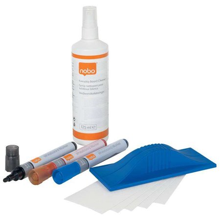 Nobo Whiteboard Starter Kit - Inclui marcadores, borracha, spray de limpeza e ímãs - prático e completo - cor branca