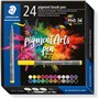 Staedtler 371 Pacote de 24 marcadores de ponta de pincel macio - Cores vivas e brilhantes - Não amarela com o tempo - Nova tinta