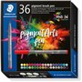 Staedtler 371 Pacote de 36 marcadores de ponta de pincel macio - Cores vivas e brilhantes - Não amarela com o tempo - Nova tinta