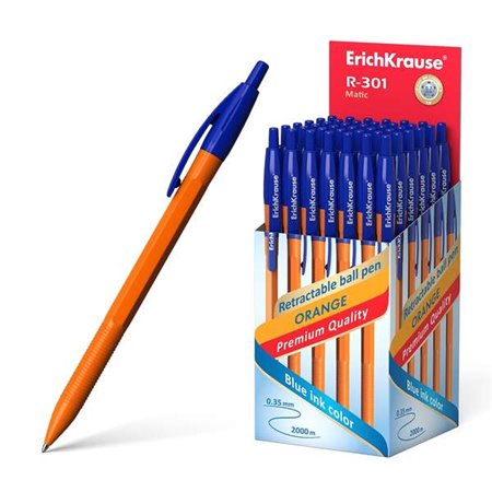 Caneta Automática Erichkrause R-301 Orange Matic 07 - Corpo Hexagonal Opaco - Grip - Ponta 07mm - Tinta Secagem Rápida - Cor Azu