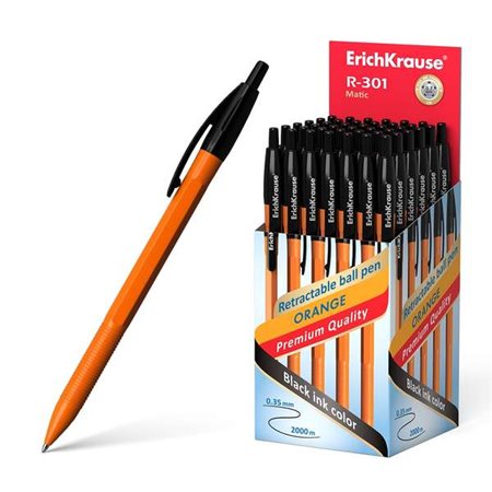 Caneta Automática Erichkrause R-301 Orange Matic 07 - Corpo Hexagonal Opaco - Grip - Ponta 07mm - Tinta Secagem Rápida - Cor Pre