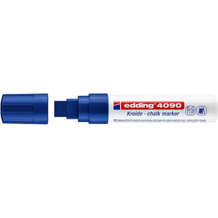 Marcador de Giz Líquido Edding 4090 - Ponta Cinzel - Linha entre 4 e 15mm - Odor Neutro - Cor Azul