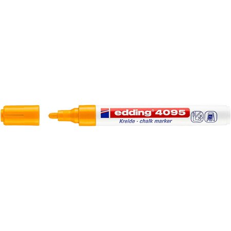 Marcador de Giz Líquido Edding 4095 - Ponta Redonda - Linha entre 2 e 3mm - Odor Neutro - Cor Laranja Neon