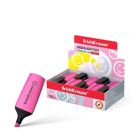 Erichkrause Visioline Mini - Formato Mini Fluorescente - Emoticons Divertidos - Cor Rosa