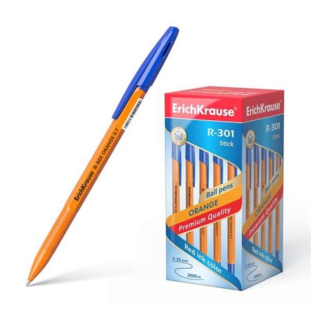 Caneta Esferográfica Erichkrause R-301 Orange Stick 0.7 - Corpo Hexagonal Opaco - Ponta 0,7mm - Tinta Secagem Rápida - Cor Azul