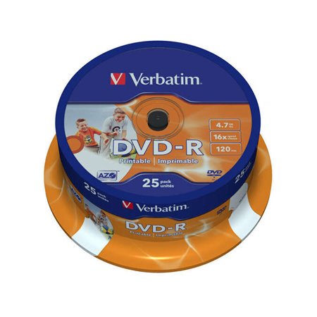 Verbatim DVD-R imprimíveis 16x 4,7 GB (banheira de 25 unidades)