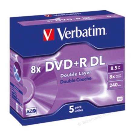 Verbatim DVD+R Dupla Camada 8x 8,5GB Caixa (Pack 5 Unidades)