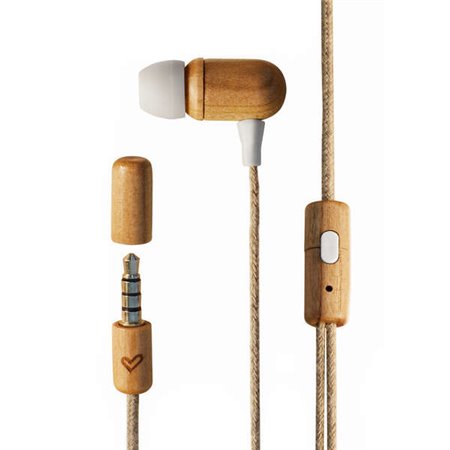 Fones de ouvido Energy Sistem Eco CherryWood - Mini Jack - Madeira Sustentável - Cabo de cânhamo - Microfone - Controle de conve