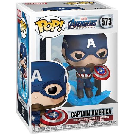 Funko Pop Marvel Avengers Endgame Capitão América com Escudo Quebrado e Mjolnir - Figura de Vinil - Altura 9cm aprox.