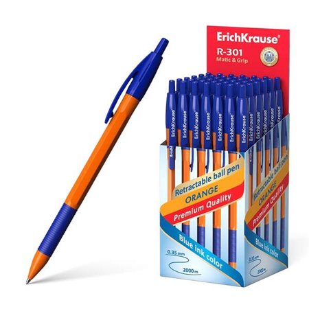 Caneta Automática Erichkrause R-301 Laranja Matic&Grip 07 - Corpo Hexagonal Opaco - Punho de Borracha - Ponta 07mm - Tinta de Se