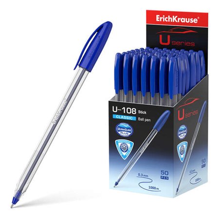 Caneta esferográfica Erichkrause U-108 Classic Stick - Tecnologia Ultra Glide - Tinta Azul