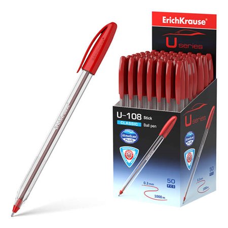 Caneta esferográfica clássica Erichkrause U-108 - Tecnologia Ultra Glide - Tinta vermelha