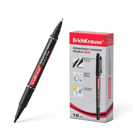 Marcador Permanente Dupla Face Erichkrause Double P-80 - Universal e Fineliner 2 em 1 - Tinta à Base de Álcool Resistente à Água