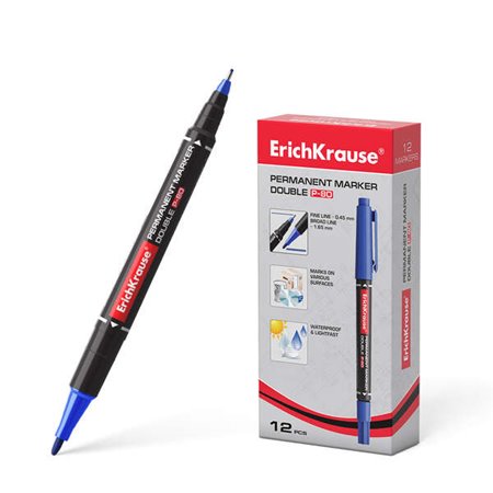 Marcador Permanente Dupla Face Erichkrause Double P-80 - Universal e Fineliner 2 em 1 - Tinta à Base de Álcool Resistente à Água