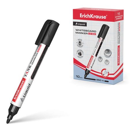 Marcador de quadro branco Erichkrause com tinta líquida Lw-600 - Tecnologia de tinta livre - Ponta em formato de bala - Tinta à 