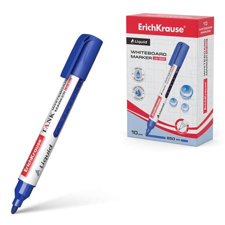 Marcador de quadro branco Erichkrause com tinta líquida Liquid Lw-600 - Tecnologia de tinta livre - Ponta em formato de bala - C