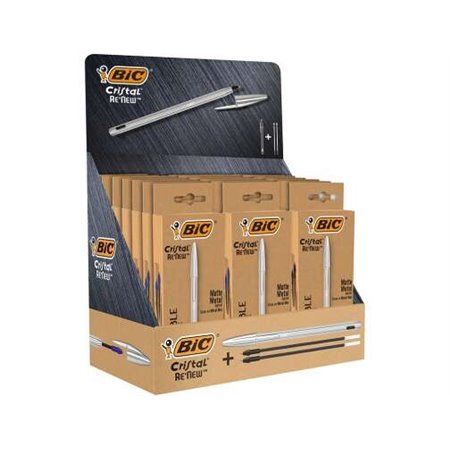 Bic Cristal Re´new Display de 21 Canetas Esferográficas com Corpo Metálico + 2 Recargas - 15 de Tinta Azul e 6 de Tinta Preta - 