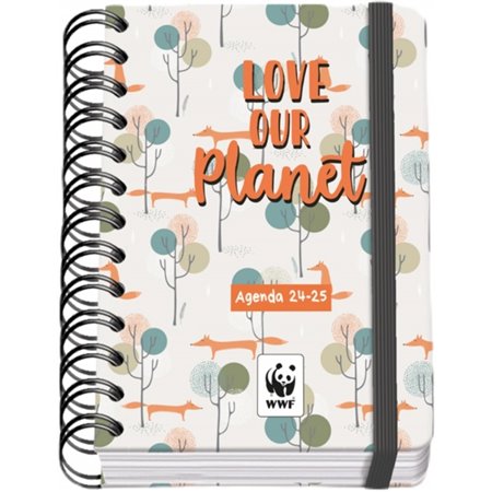 Dohe WWF Love our Planet Spiral Wired Agenda escolar A6 - Diâmetro da página - Papel 80g/m2 - Capa de papelão laminado - Fecho d