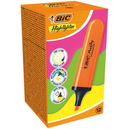 Marcador Bic Marking Marcador Fluorescente Plano - Ponta Cinzel - Linha entre 1,70 e 4,80 mm - Tinta à Base de Água - Cor Laranj