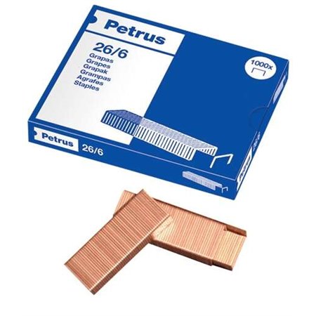 Caixa Petrus de 1000 Grampos de Cobre 26/6 - Até 30 Folhas - Pino 6mm