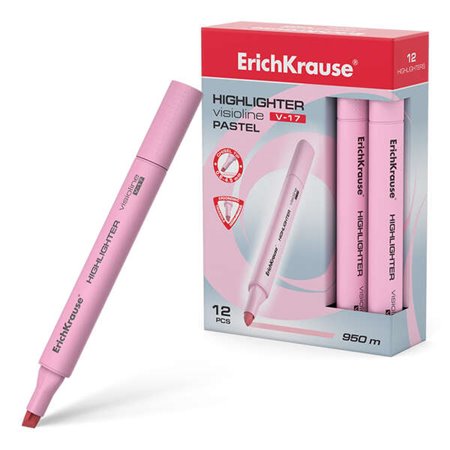 Erichkrause Visioline V-17 Pastel - Marcador de texto - Ponta de cinzel - Tinta à base de água - Cor rosa