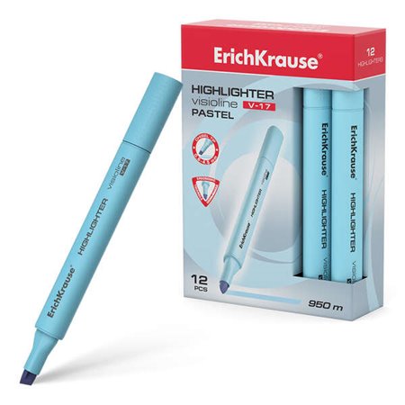 Erichkrause Visioline V-17 Pastel - Marcador de texto com ponta de cinzel - Tinta fluorescente à base de água - Cor azul