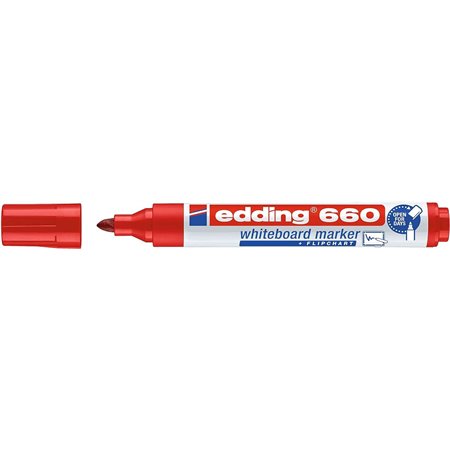 Marcador para Quadro Branco Edding 660 - Ponta Redonda - Traço entre 1,5 e 3 mm. - Tinta Pigmentada - Recarregável - Apagável a 