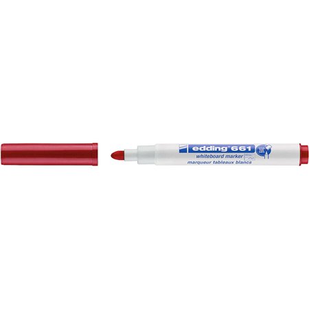 Marcador para Quadro Branco Edding 661 - Ponta Redonda - Traço entre 1 e 2 mm. - Tinta Pigmentada - Apagável a Seco - Cor Vermel