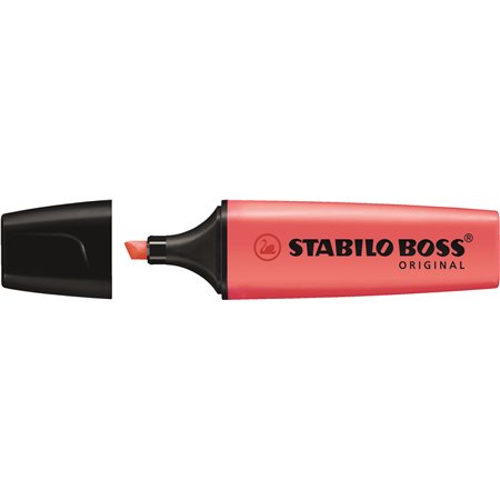 Caneta Marcadora Fluorescente Stabilo Boss 70 - Linha entre 2 e 5mm - Recarregável - Tinta à base de água - Cor vermelha fluores